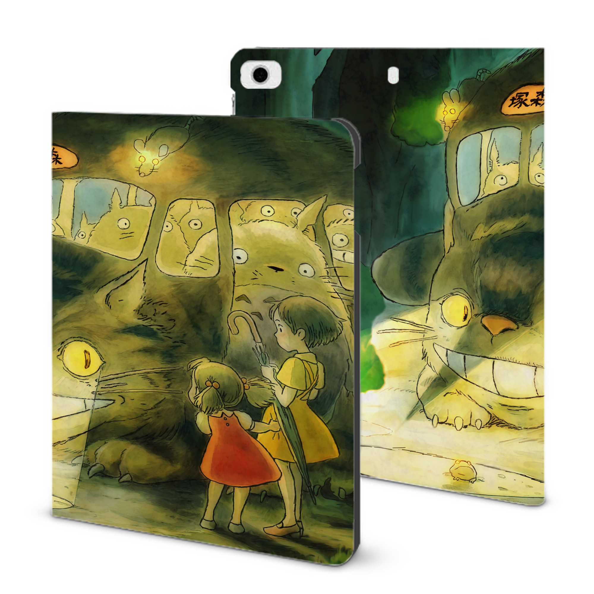 （画像用） となりのトトロ 草壁メイ 草壁サツキ My Neighbor Totoro Satsuki Kusakabe Mei Kusakabe IPad ケース ブック型 PUレザー TPU 耐衝撃 軽量 薄型 ペン収納なし 全面保護 IPad 各モデル対応